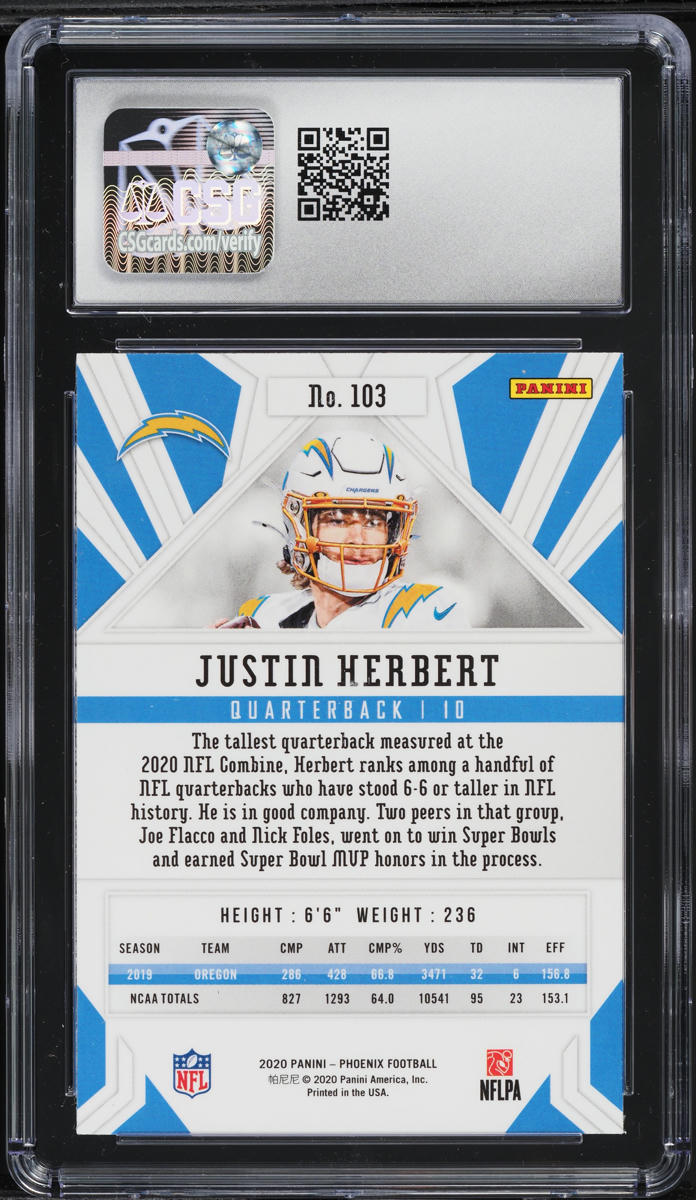 2020 Panini Phoenix Fire Burst Justin Herbert ROOKIE #103 CSG 9 MINT