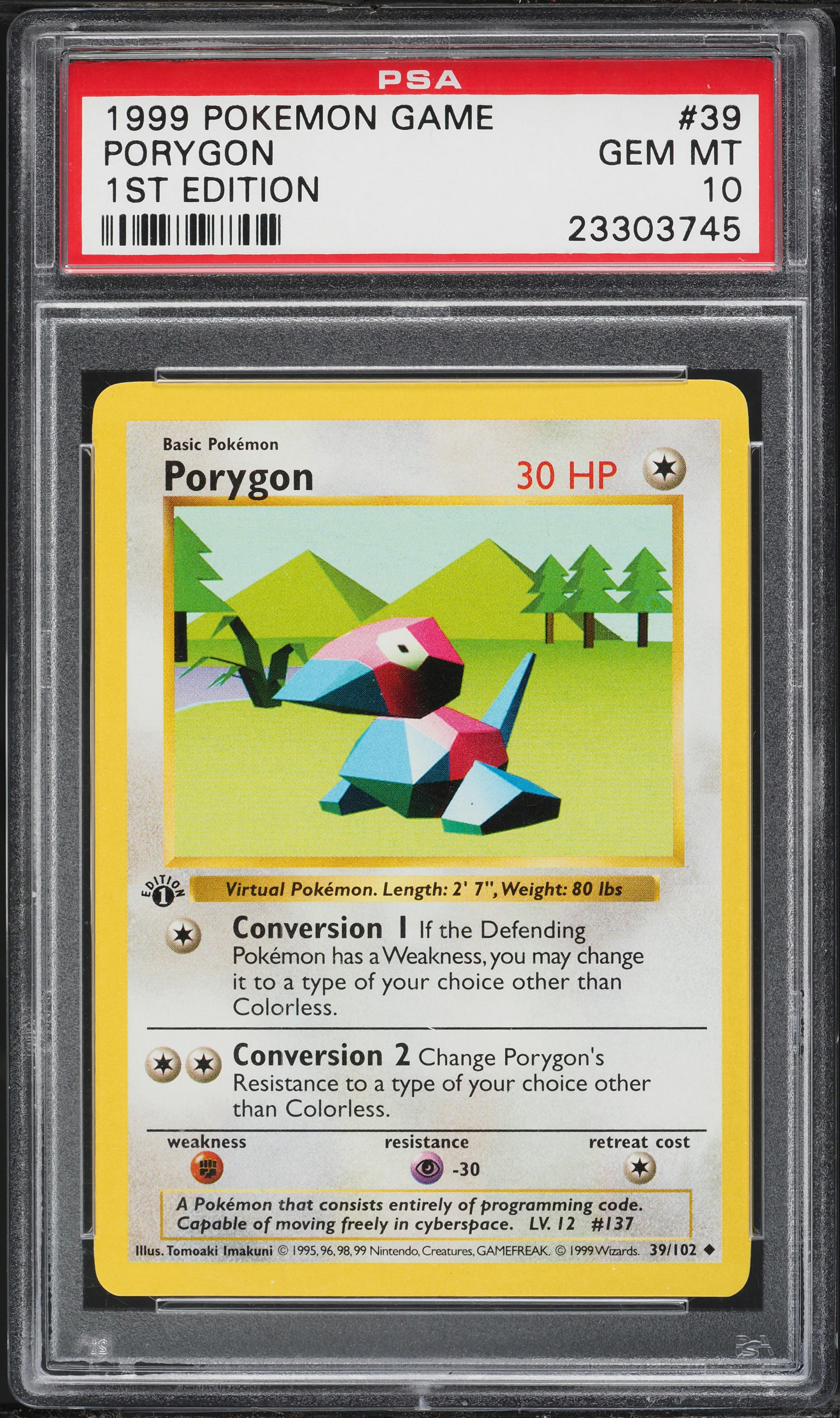1999 Pokemon Base Set Shadowles 1st Edition Porygon #39 PSA 10 GEM MINT