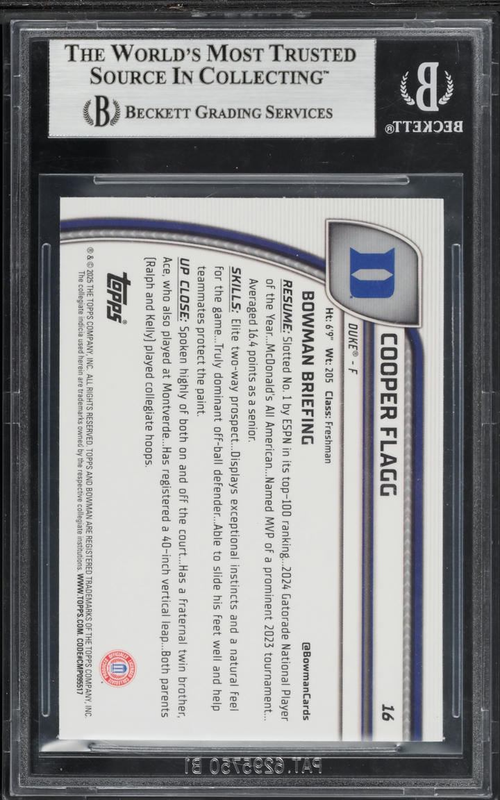2024 Bowman Chrome University Cooper Flagg ROOKIE #16 BGS 8.5 NM-MT+