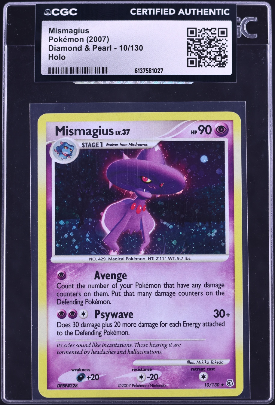 2007 Pokemon Diamond & Pearl Holo Mismagius #10 CGC AUTH