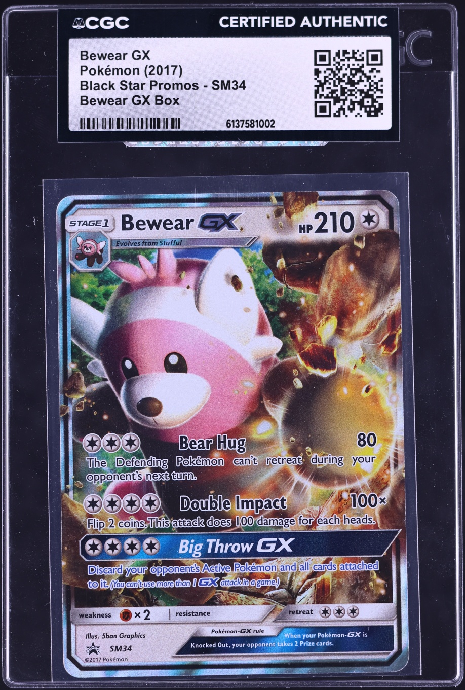2017 Pokemon Sun & Moon Black Star Promo Bewear GX #SM34 CGC AUTH