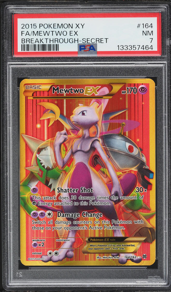 2015 Pokemon XY Breakthrough Full Art Mewtwo EX #164 PSA 7 NRMT