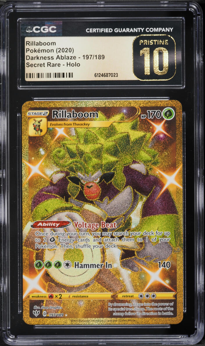 2020 Pokemon Sword & Shield Darkness Ablaze Gold Rare Rillaboom #197 CGC 10 PRISTINE