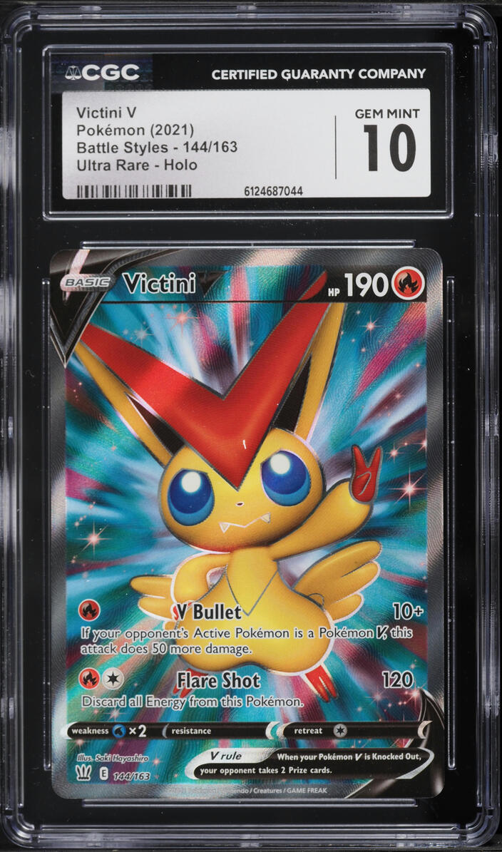 2021 Pokemon Sword & Shield Battle Styles Full Art Victini V #144 CGC 10 GEM MINT