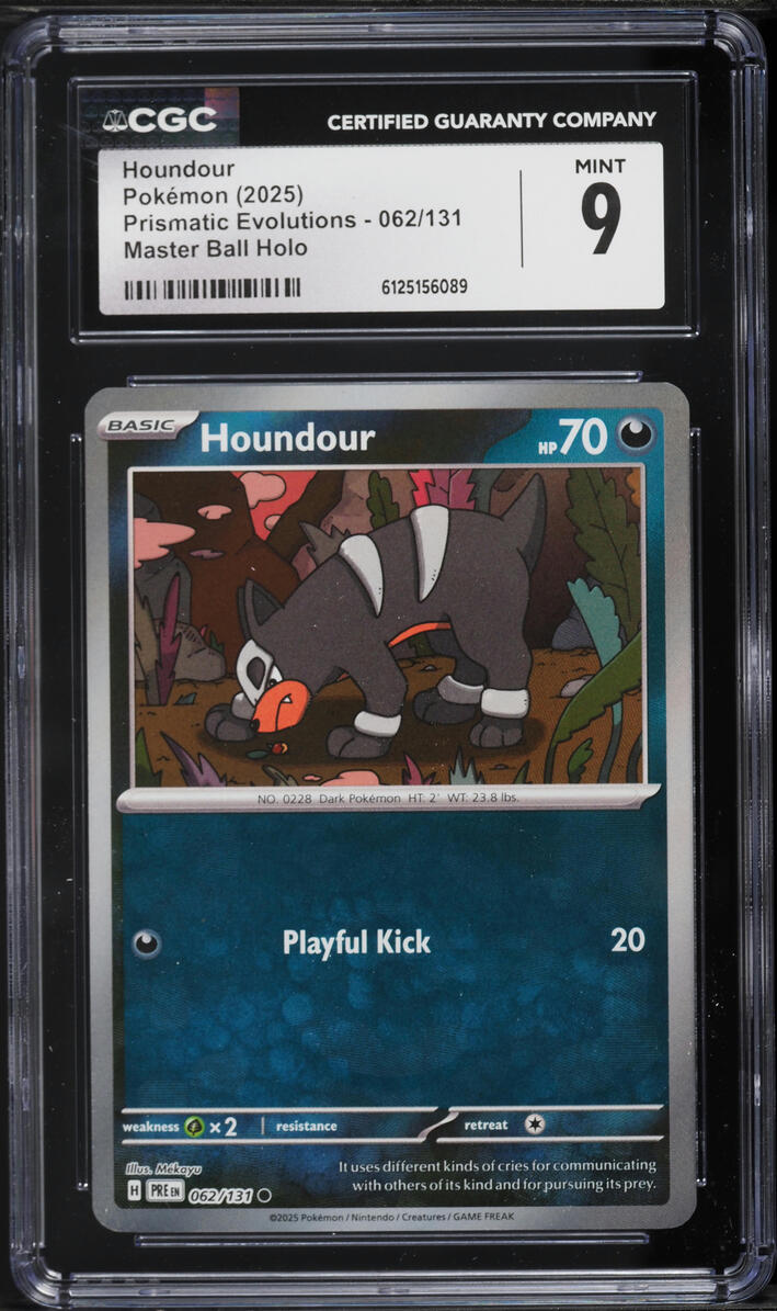 2025 Pokemon Scarlet & Violet Prismatic Evolutions Master Ball Holo Houndour #62 CGC 9 MINT