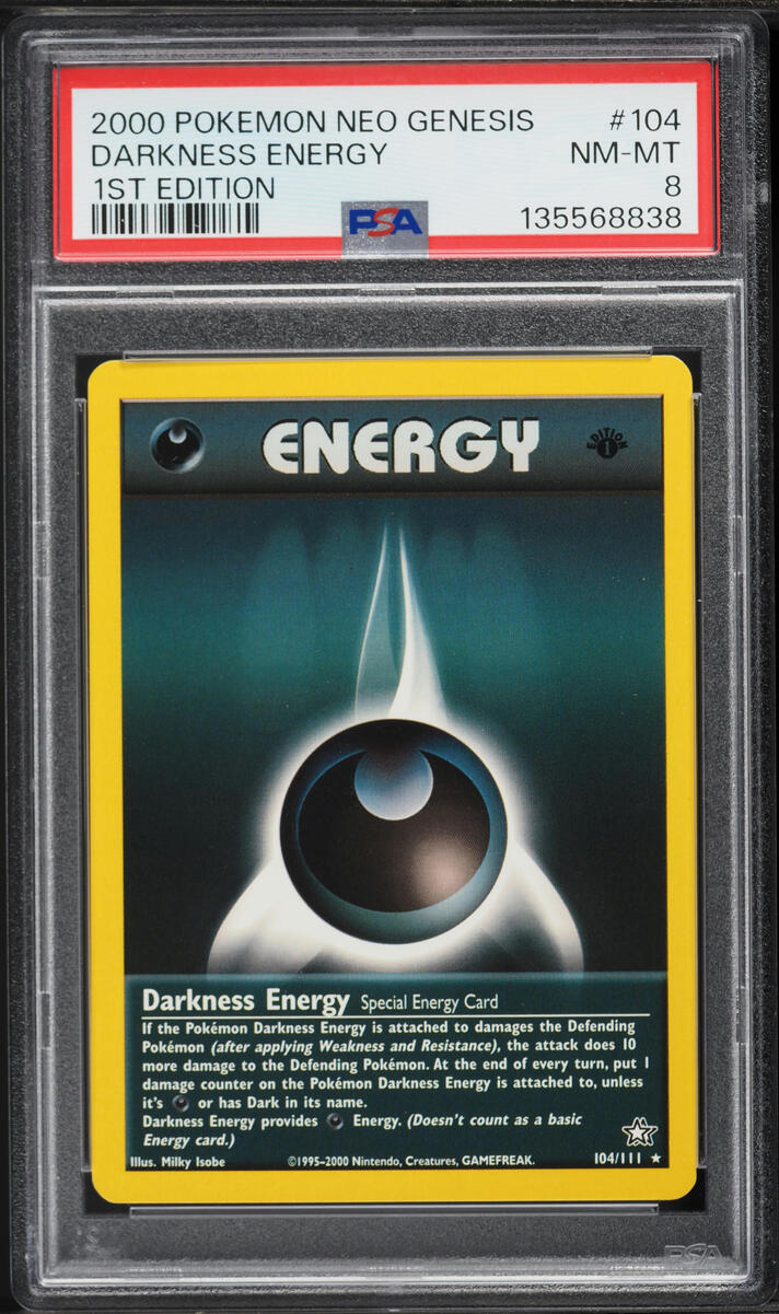 2000 Pokemon Neo Genesis 1st Edition Darkness Energy #104 PSA 8 NM-MT