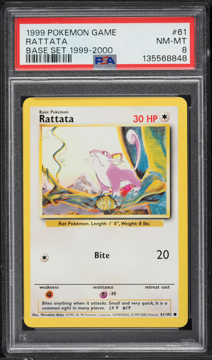 1999-2000 Pokemon Base Set Rattata #61 PSA 8 NM-MT