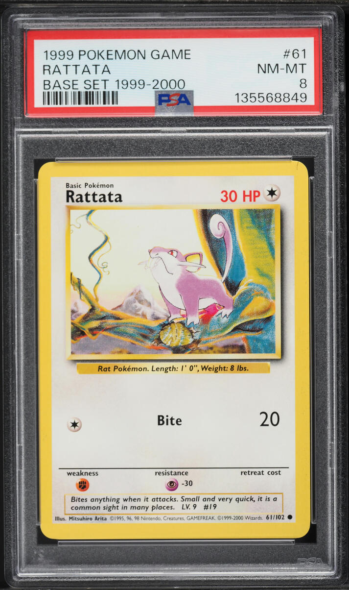 1999 Pokemon Base Set Rattata #61 PSA 8 NM-MT