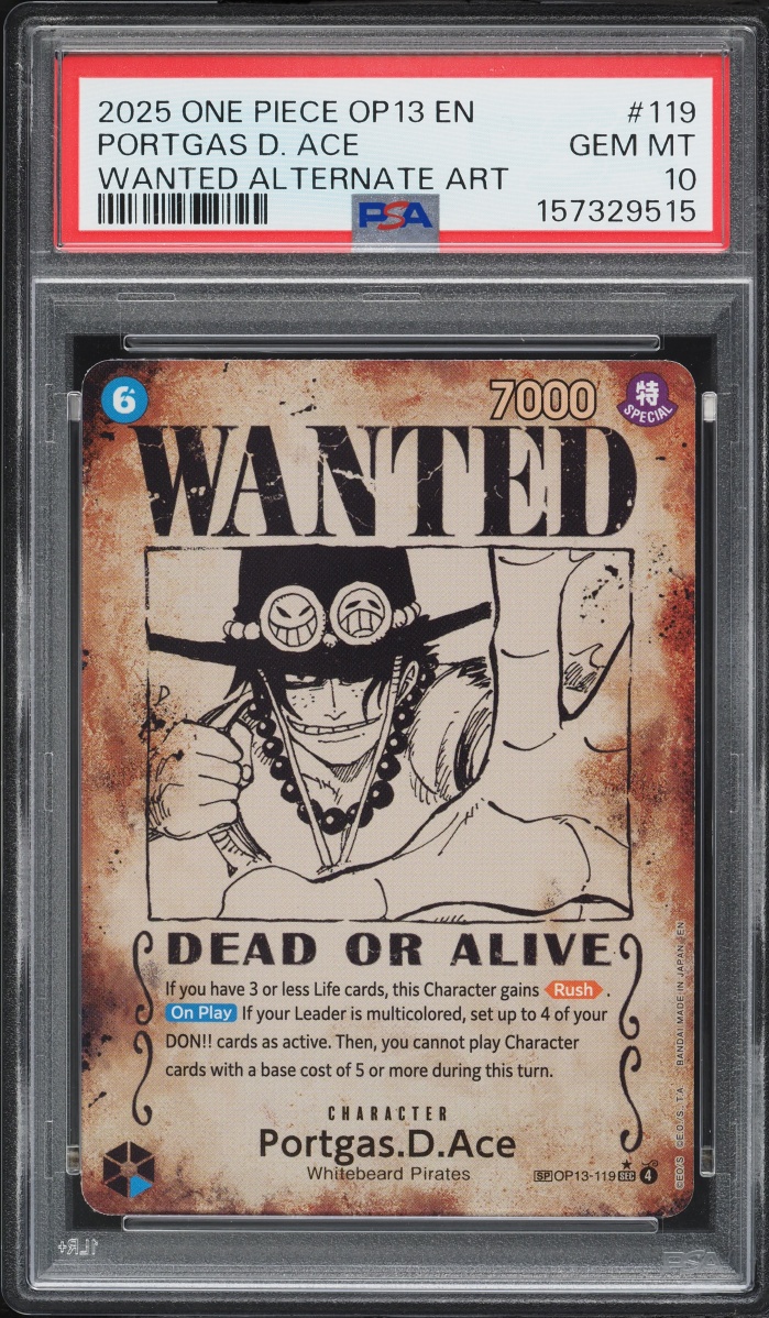 2025 One Piece Carrying On His Will Wanted Alt Art Portgas D. Ace #OP13-119 PSA 10 GEM MINT