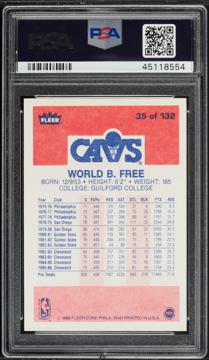 1986 Fleer Basketball World B. Free #35 PSA 6 EXMT