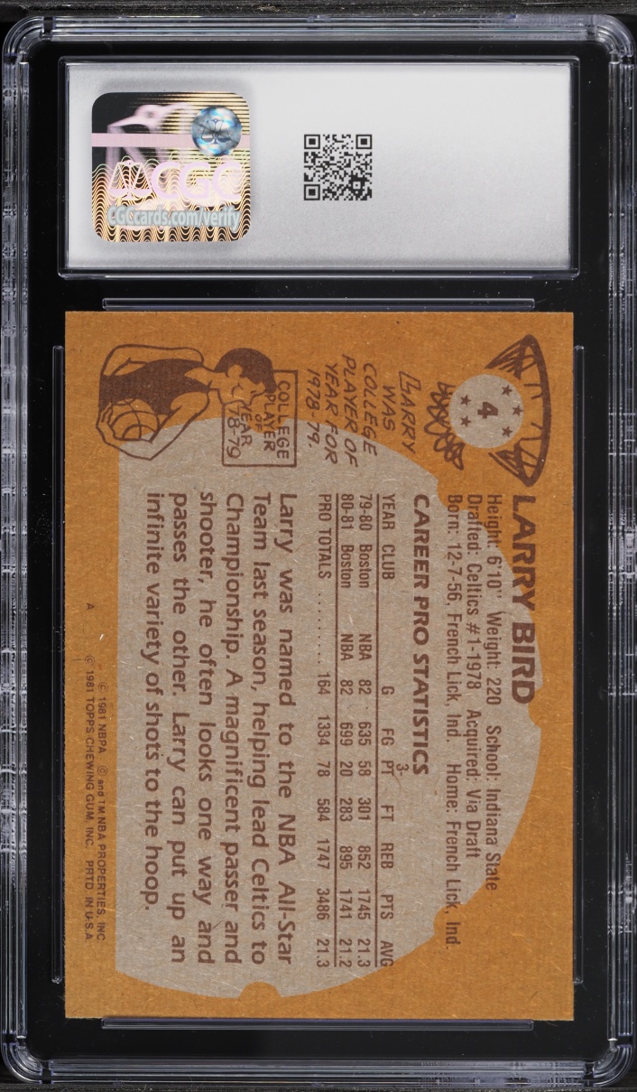 1981 Topps Basketball Larry Bird #4 CGC 8 NM-MT