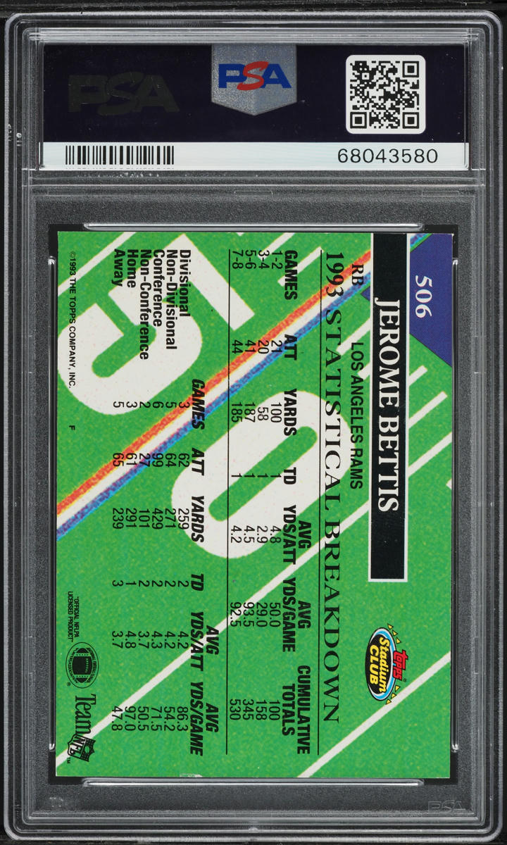 1993 Stadium Club 1st Day Issue Jerome Bettis ROOKIE #506 PSA 7 NRMT