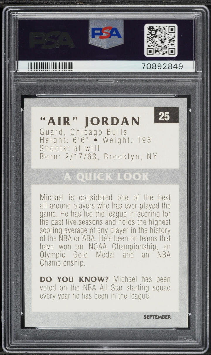 1991 Tuff Stuff Jr. Michael Jordan #25 PSA 9 MINT