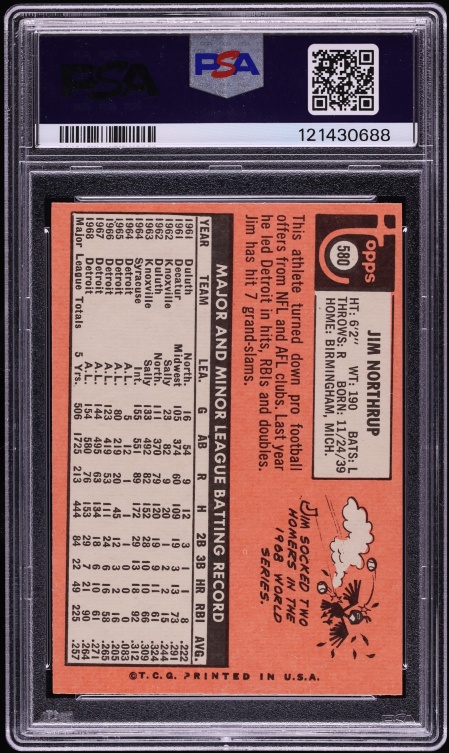1969 Topps Jim Northrup #580 PSA 7 NRMT