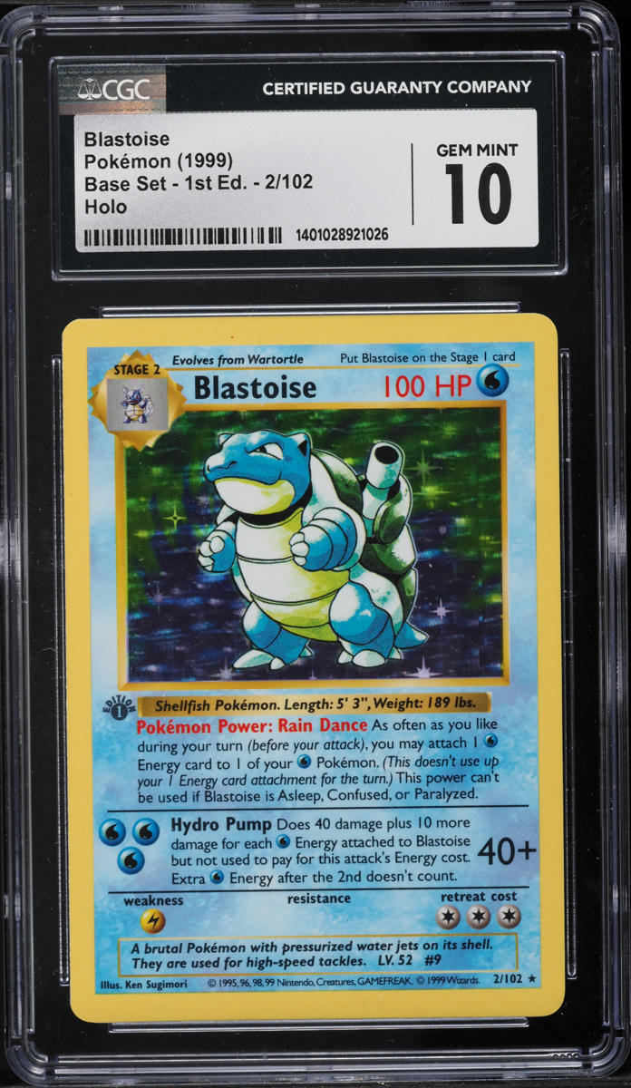 1999 Pokemon Base Set Shadowless 1st Edition Grey Stamp Holo Blastoise #2 CGC 10 GEM MINT
