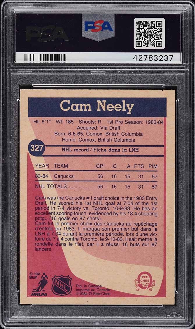 1984 O-Pee-Chee Hockey Cam Neely ROOKIE #327 PSA 10 GEM MINT
