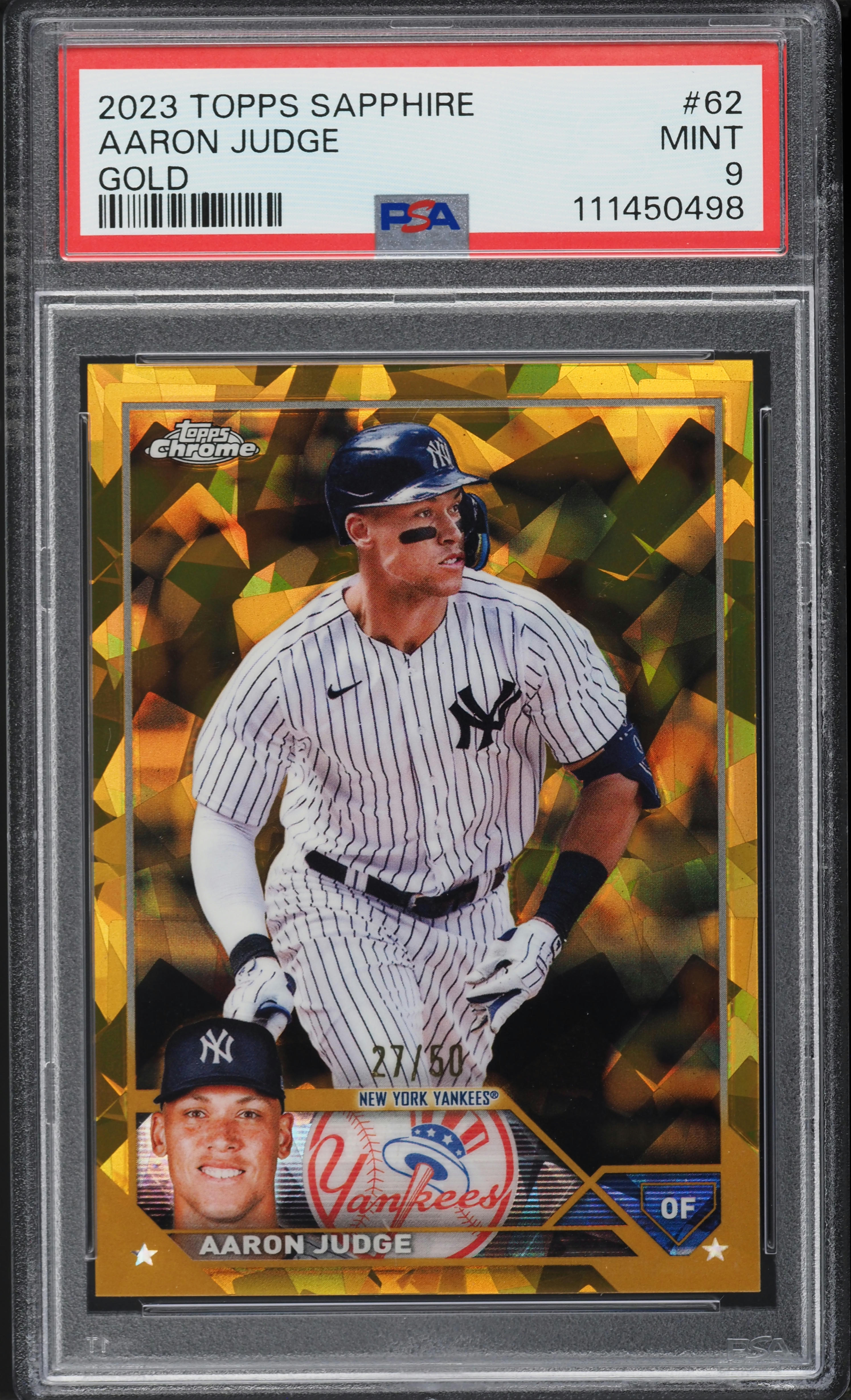 A.ジャッジRC AU ゴールドリフ BGS9.5GEM MINTです。 2023 Topps Chrome Sapphire Gold Aaron Judge /50 #62 PSA 9 MINT on