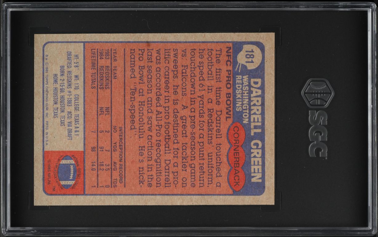 1985 Topps Football Darrell Green #181 SGC 8 NM-MT