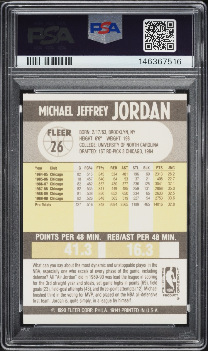 1990 Fleer Basketball Michael Jordan #26 PSA 8 NM-MT