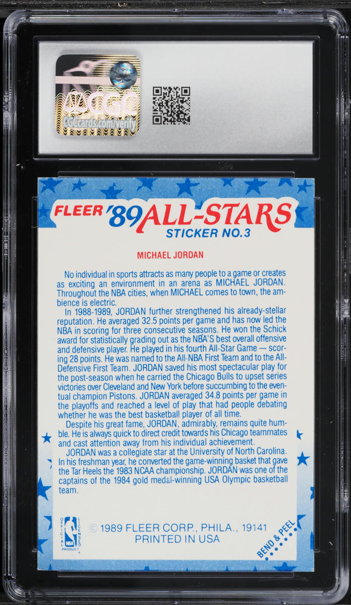 1989 Fleer Stickers All-Star Michael Jordan #3 CGC 7.5 NRMT+