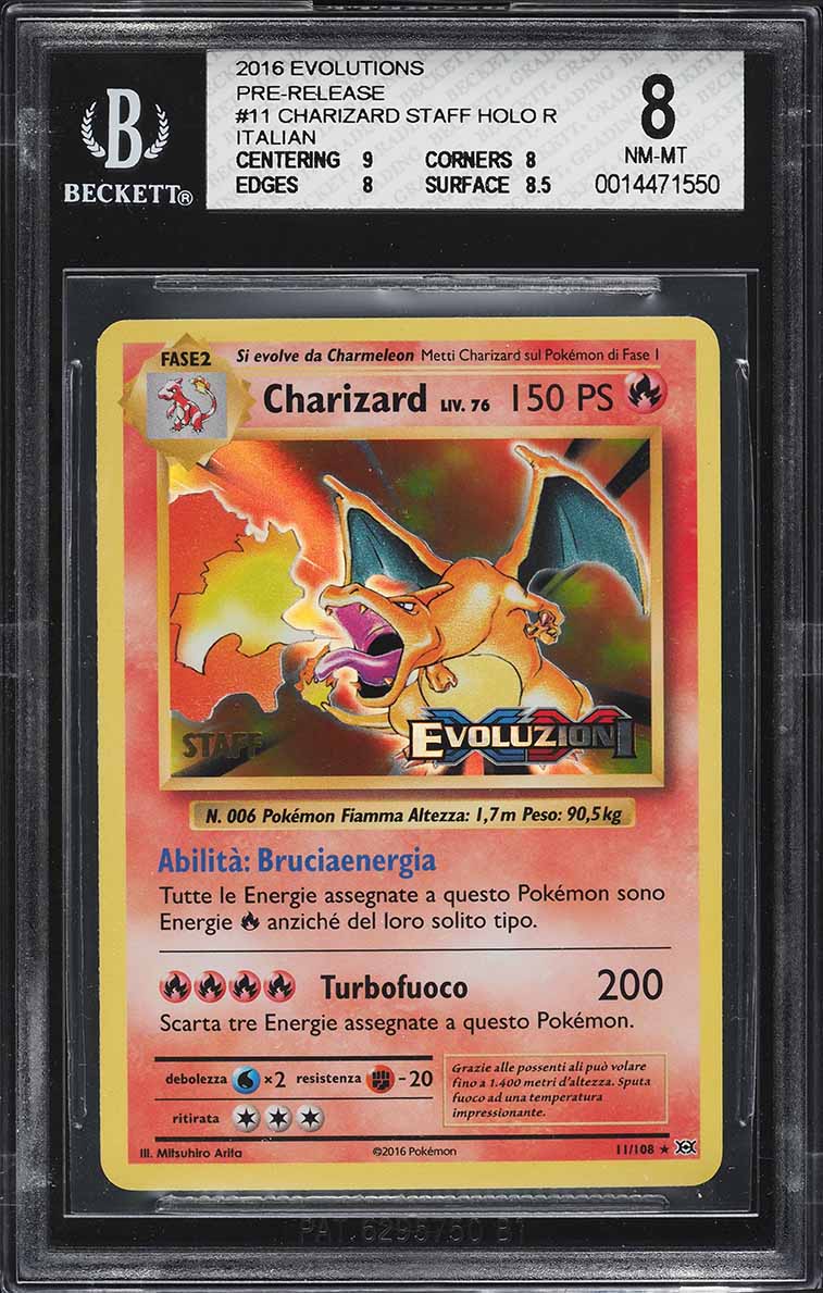 2016 Pokemon Italian XY Evolutions Pre-Release Staff Holo Charizard #11 BGS 8