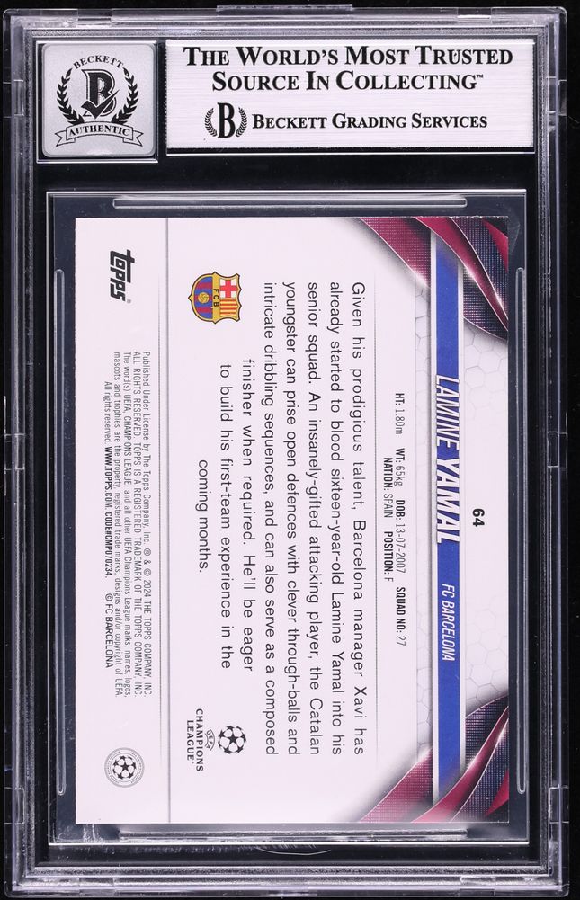 2023 Topps UEFA Club Competitions Lamine Yamal ROOKIE AUTO #64 BAS BGS AUTH