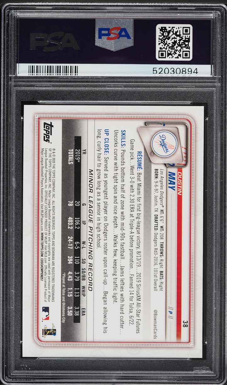 2020 Bowman Dustin May ROOKIE #38 PSA 9 MINT