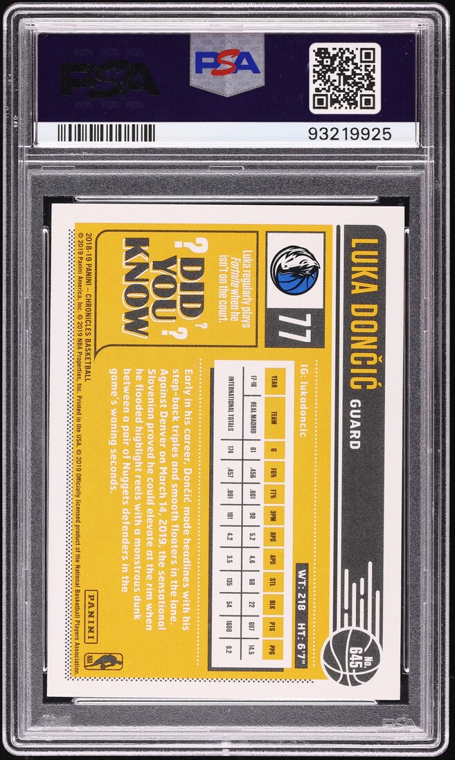 2018 Panini Chronicles Luka Doncic ROOKIE #645 PSA 8 NM-MT