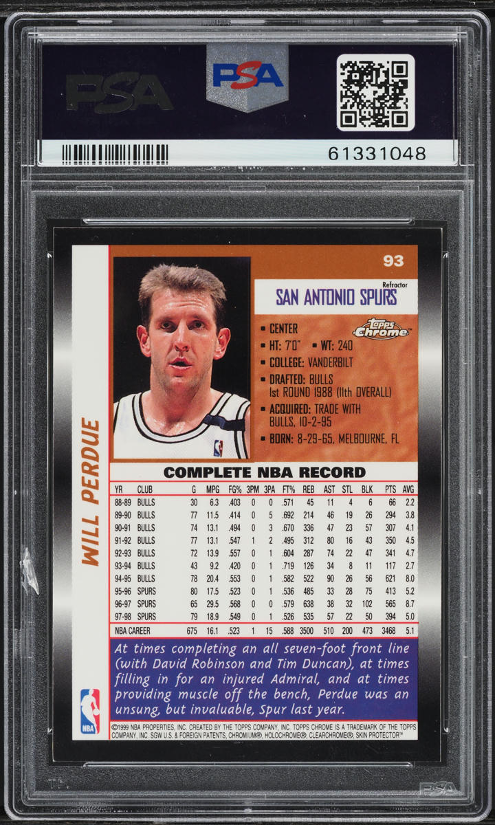 1998 Topps Chrome Refractor Will Perdue #93 PSA 9 MINT