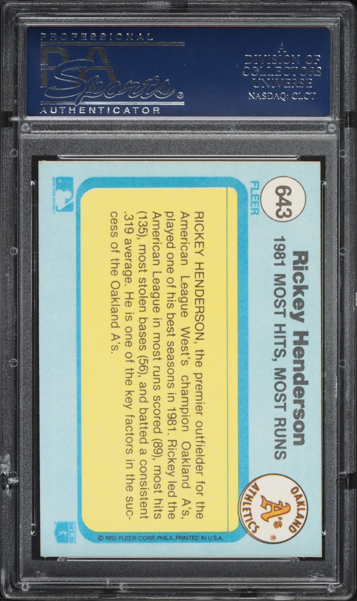 1982 Fleer Rickey Henderson '81 MOST HITS MOST RUNS #643 PSA 10 GEM MINT