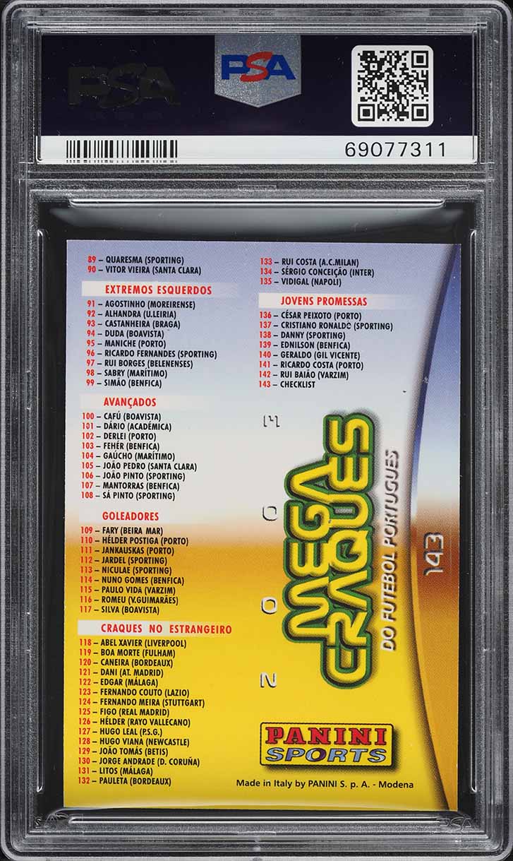 2002 Panini Sports Mega Craques Checklist w/ Cristiano Ronaldo ROOKIE #143 PSA 9