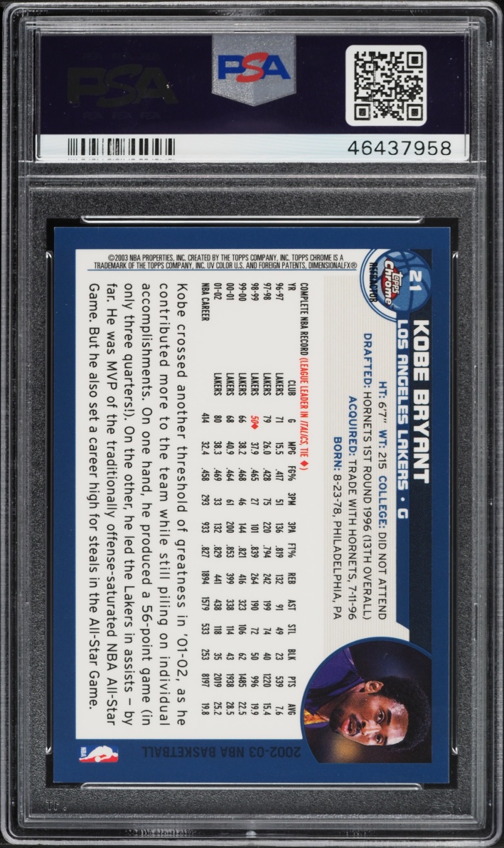 2002 Topps Chrome Refractor Kobe Bryant #21 PSA 9 MINT