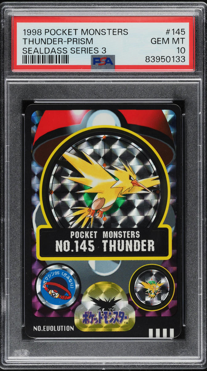 1998 Pokemon Japanese Bandai Sealdass Sticker Prism Zapdos #145 PSA 10 GEM MINT