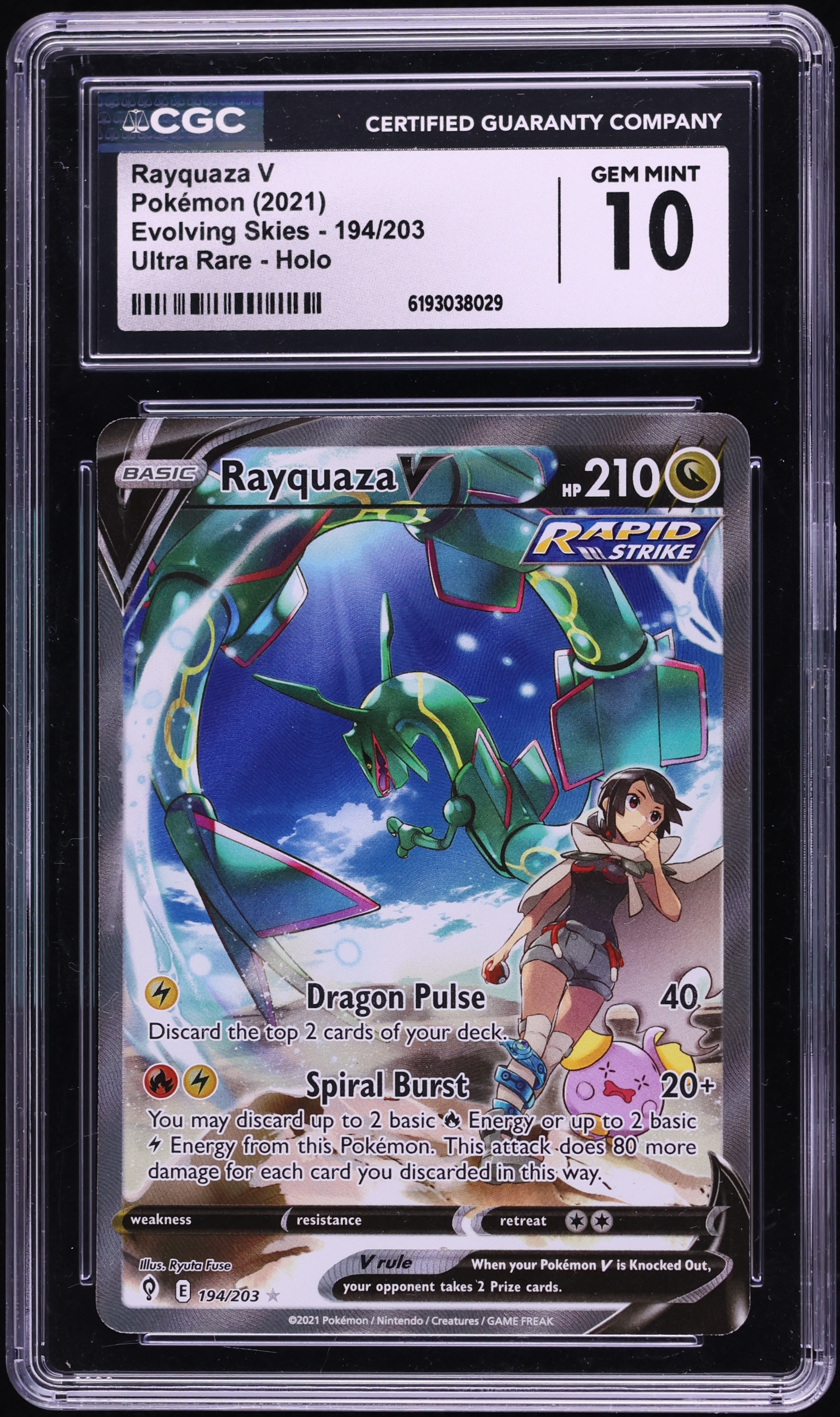 2021 Pokemon Sword & Shield Evolving Skies Full Art Rayquaza V #194 CGC 10 GEM MINT
