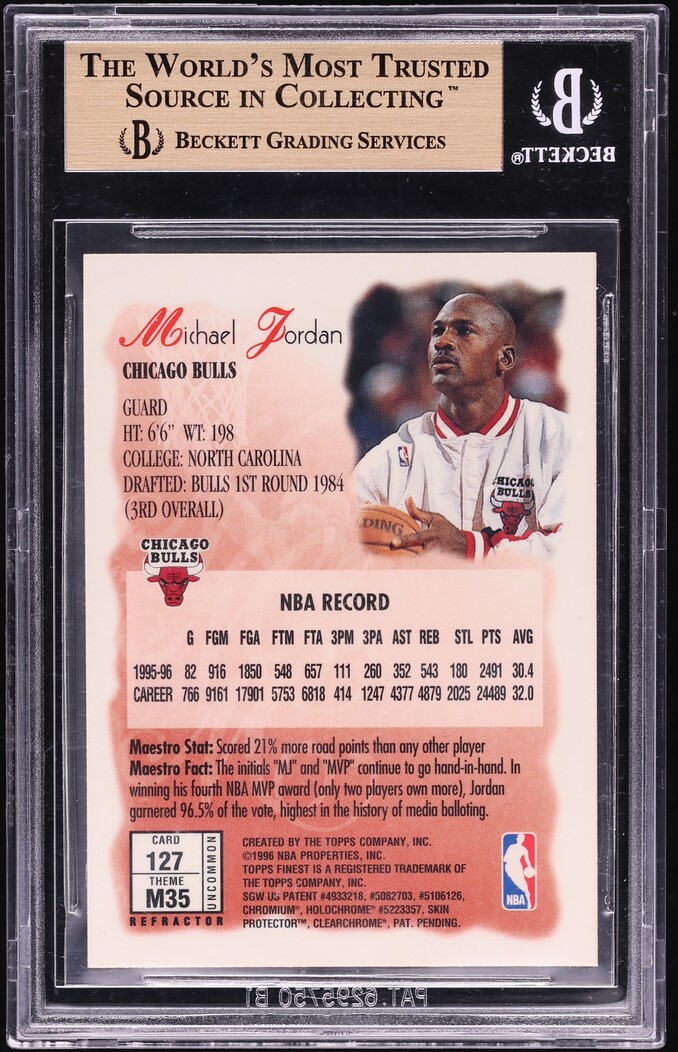 1996 Finest Refractor w/ Coating Michael Jordan #127 BGS 9.5 GEM MINT