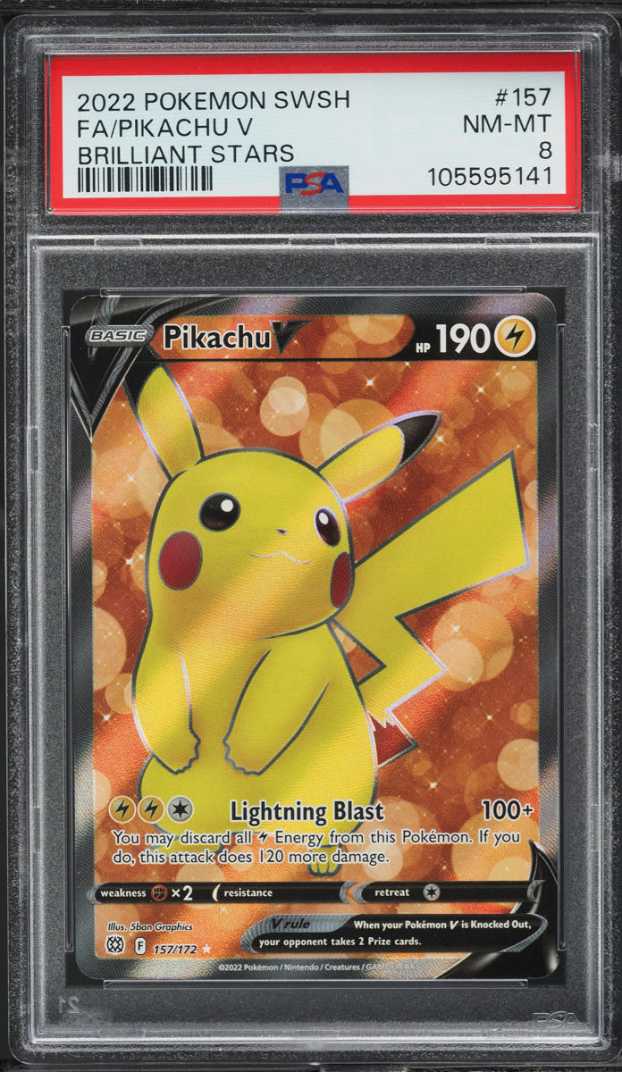 2022 Pokemon Sword & Shield Brilliant Stars Full Art Pikachu V #157 PSA 8 NM-MT
