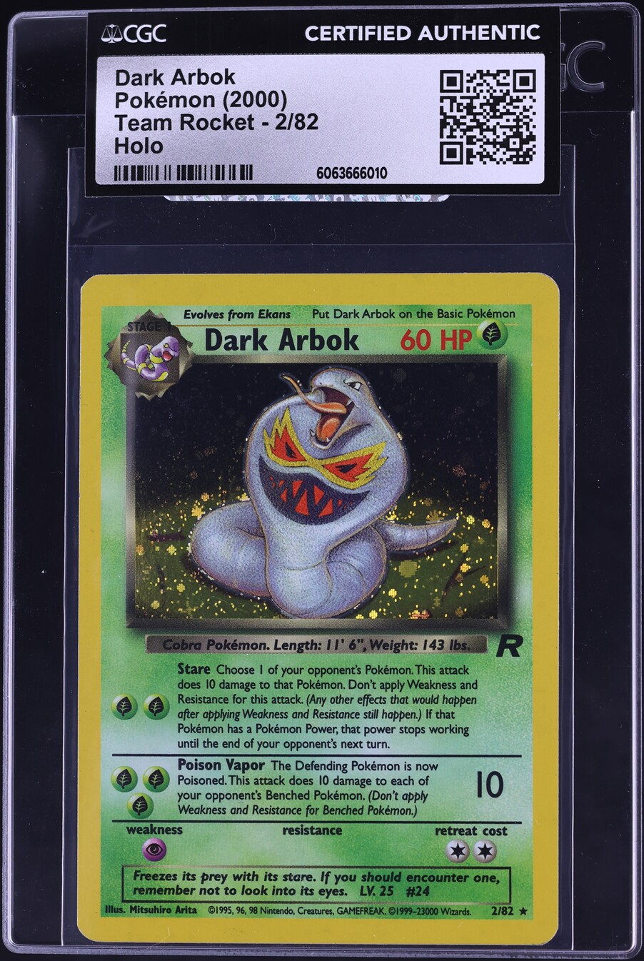 2000 Pokemon Team Rocket Holo Dark Arbok #2 CGC AUTH