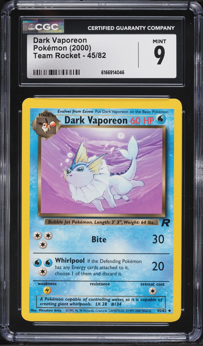 2000 Pokemon Team Rocket Dark Vaporeon #45 CGC 9 MINT