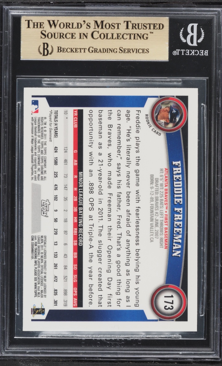 2011 Topps Chrome Freddie Freeman ROOKIE #173 BGS 9.5 GEM MINT