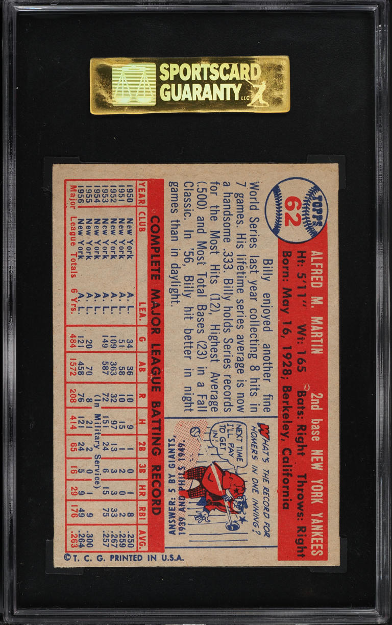 1957 Topps Billy Martin #62 SGC 6 EXMT