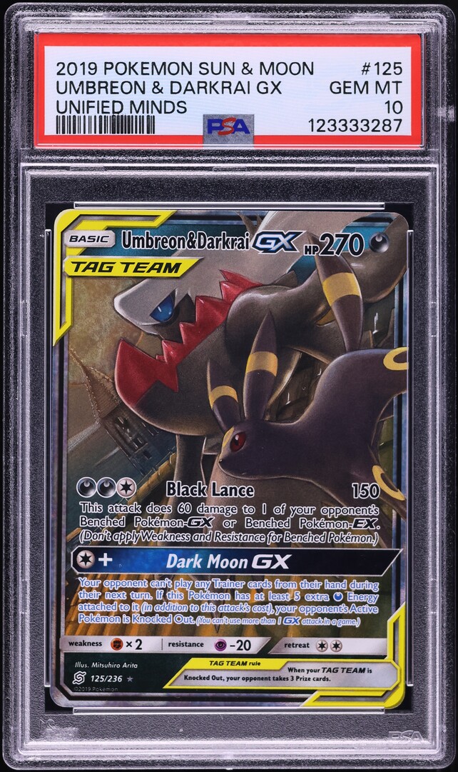 2019 Pokemon Sun & Moon Unified Minds Umbreon & Darkrai GX #125 PSA 10 GEM MINT