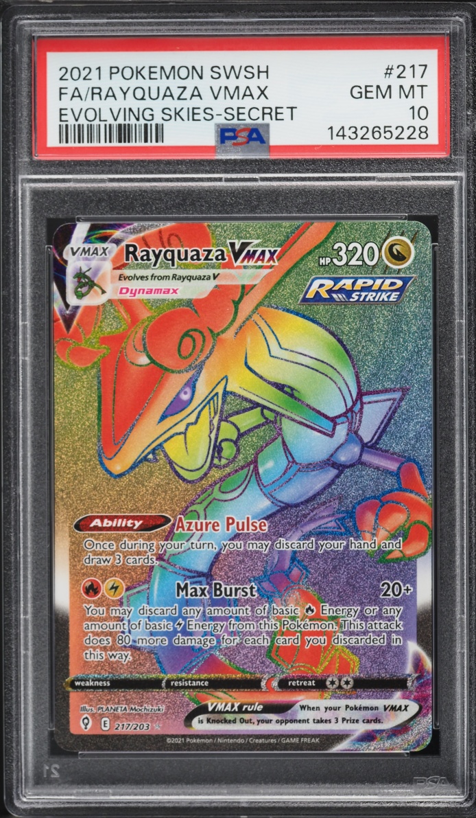 2021 Pokemon Sword & Shield Evolving Skies Rainbow Rare Rayquaza VMAX #217 PSA 10 GEM MINT