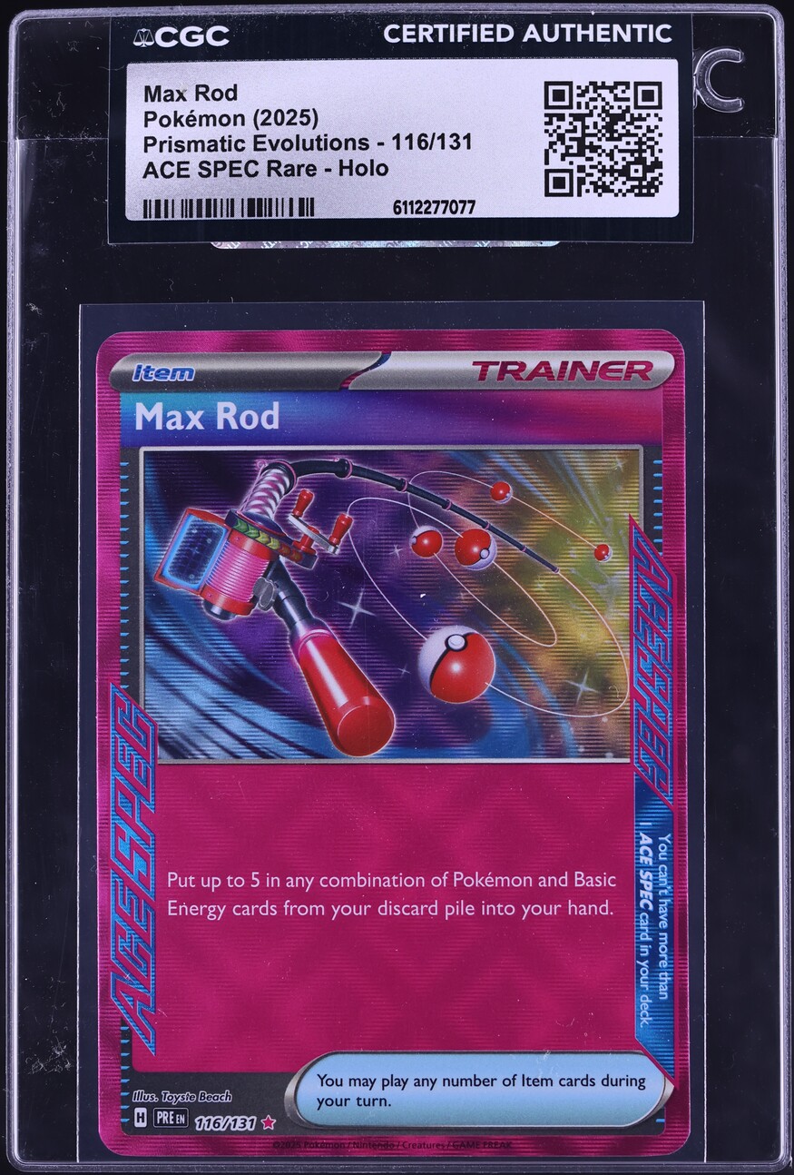 2025 Pokemon Scarlet & Violet Prismatic Evolutions Ace Spec Max Rod #116 CGC AUTH