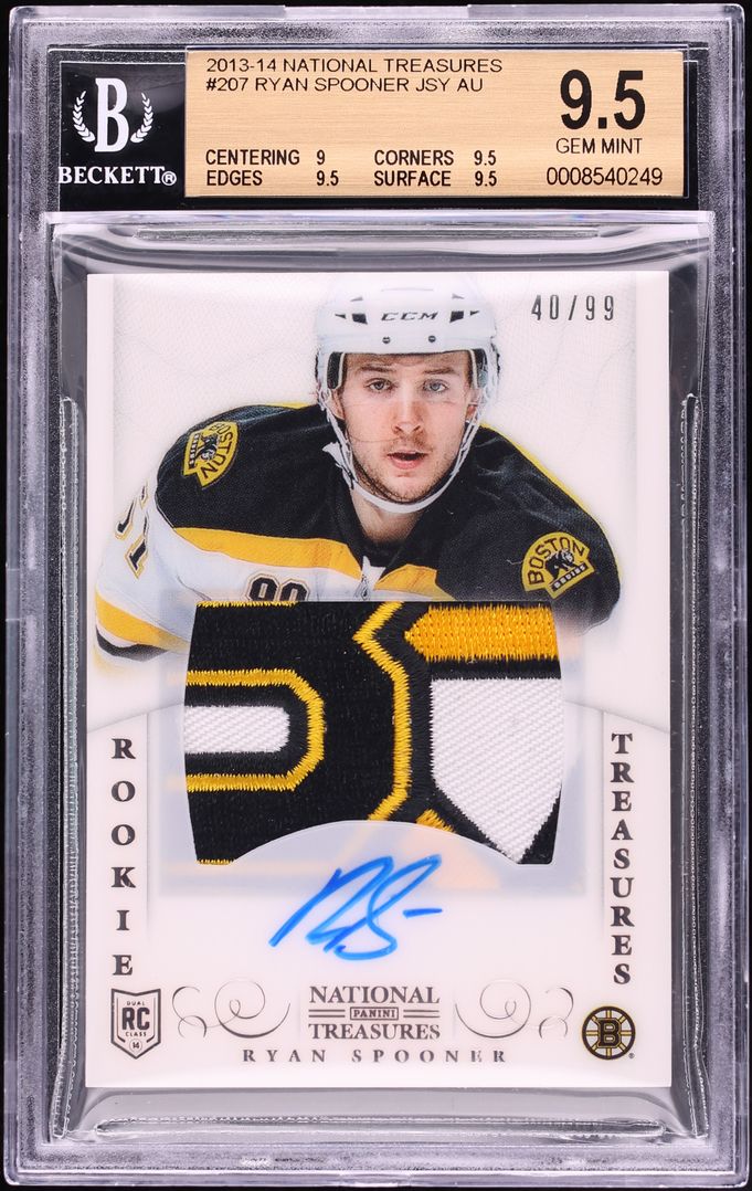 2013 National Treasures Ryan Spooner ROOKIE PATCH AUTO /99 #207 BGS 9.5 GEM MINT