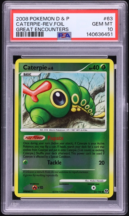 2008 Pokemon Diamond & Pearl Great Encounters Reverse Holo Caterpie #63 PSA 10 GEM MINT