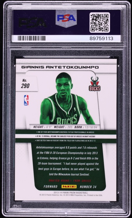 2013 Panini Prizm Giannis Antetokounmpo ROOKIE #290 PSA 10 GEM MINT
