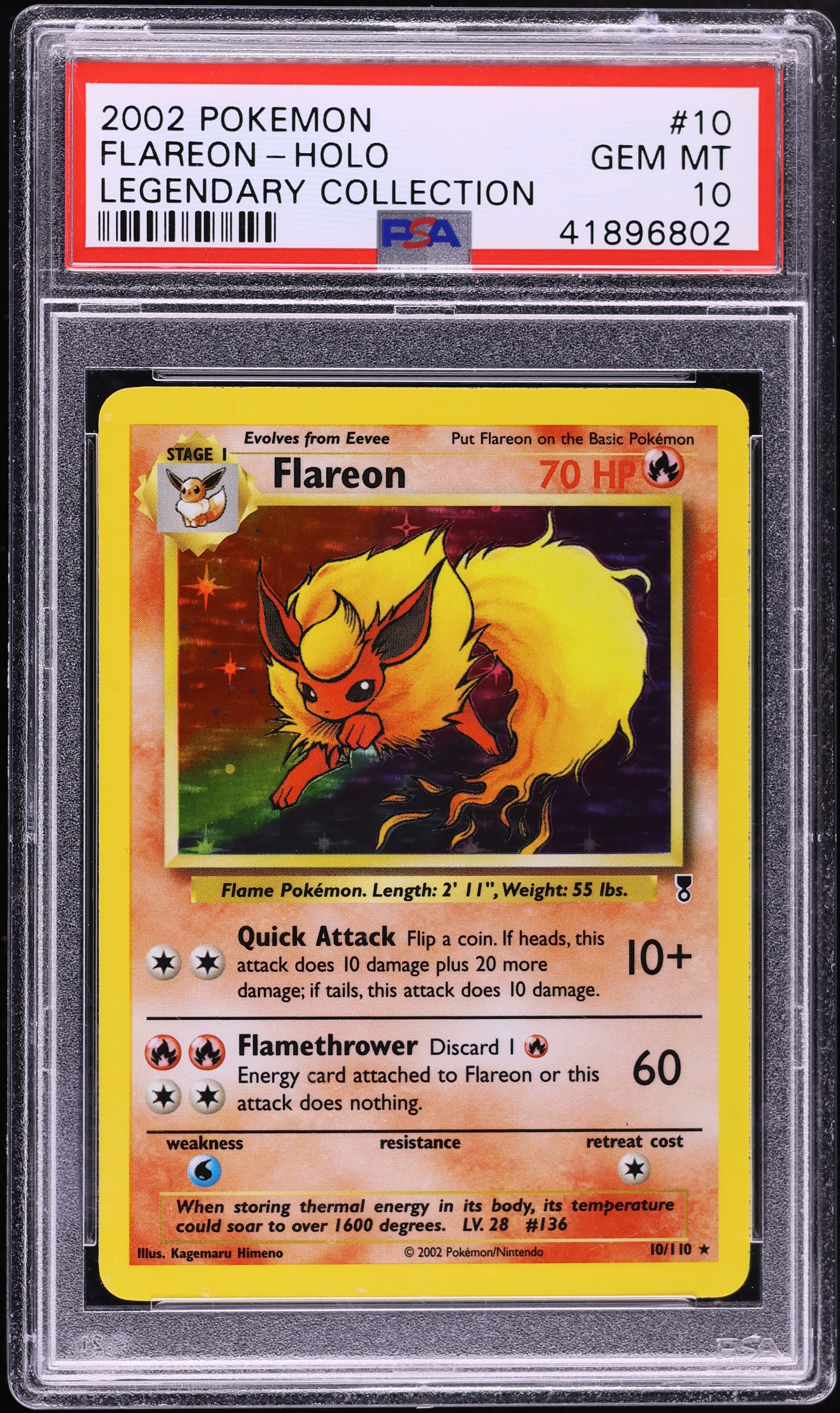 2002 Pokemon Legendary Collection Holo Flareon #10 PSA 10 GEM MINT