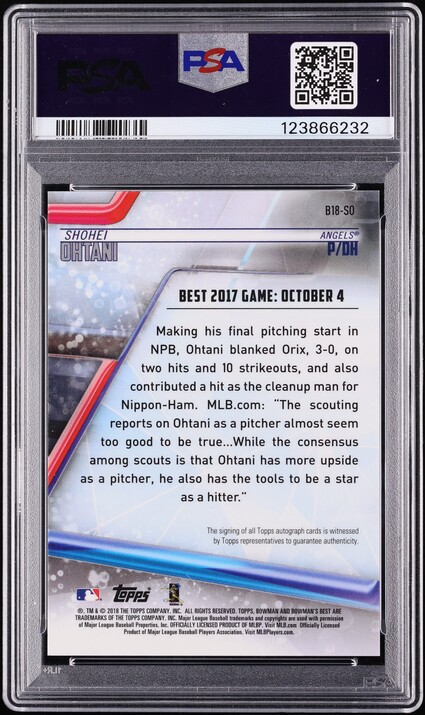 2018 Bowman's Best Of '18 Atomic Shohei Ohtani ROOKIE AUTO 25/25 #B18-SO PSA 10 GEM MINT