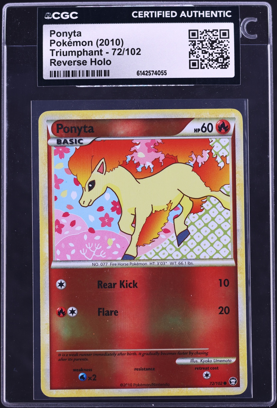 2010 Pokemon HeartGold & SoulSilver Triumphant Reverse Holo Ponyta #72 CGC AUTH