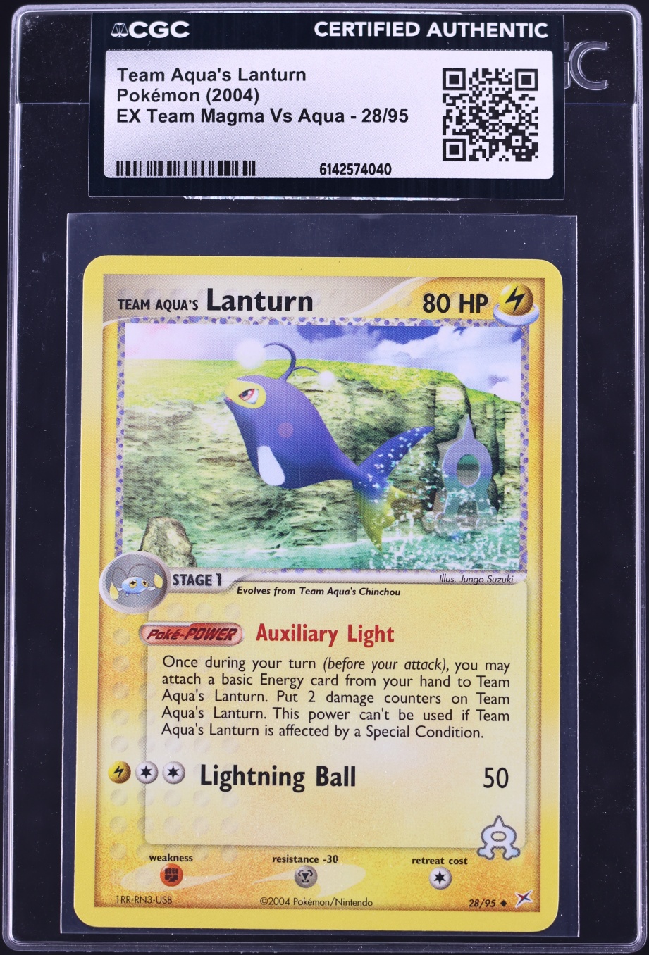 2004 Pokemon EX Team Magma Vs Aqua Team Aqua's Lanturn #28 CGC AUTH